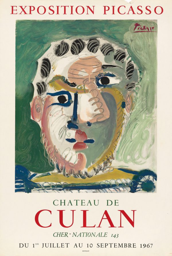 Exposition Picasso, and original exhibition poster by Picasso at Chateau de Culan, 1967