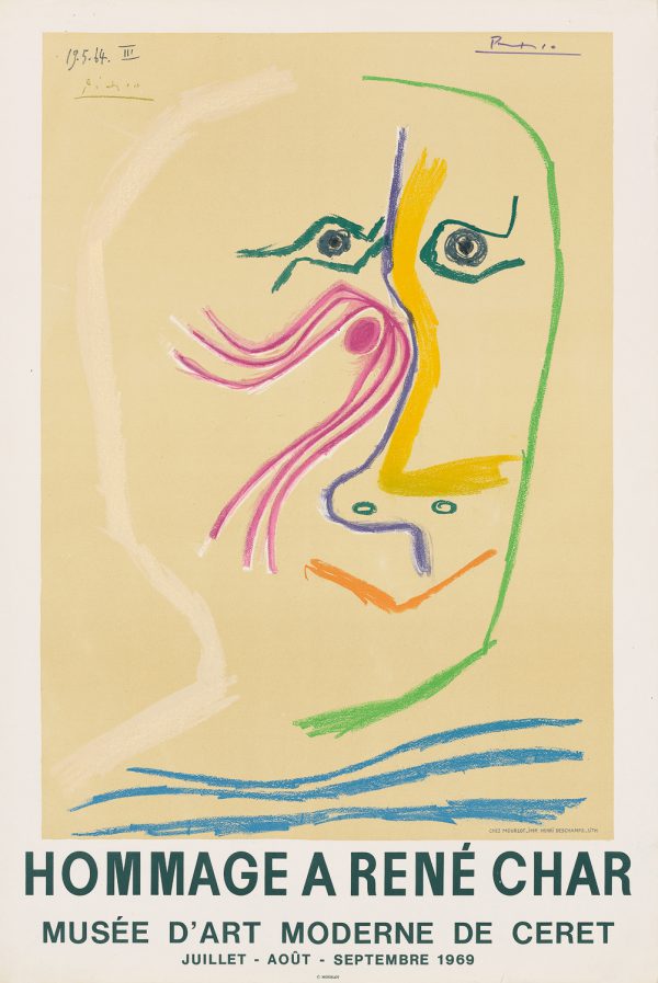 Hommage a Rene Char, and original exhibition poster by Picasso at the Musee d'Art Moderne de Ceret, 1969