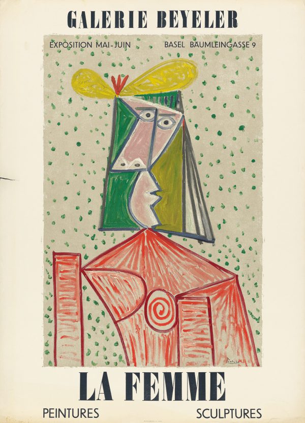 'La Femme', Peintures, Sculptures, an original exhibition poster by Picasso at Galerie Beyeler, Basel Baumleingasse, 1970