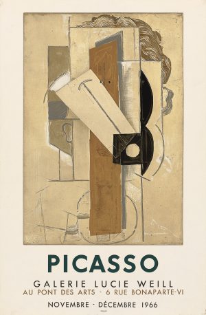 Picasso, an original exhibition poster by Picasso at Galerie Lucie Weill, au Pont des Arts, rue Bonaparte-VI, Paris, 1966