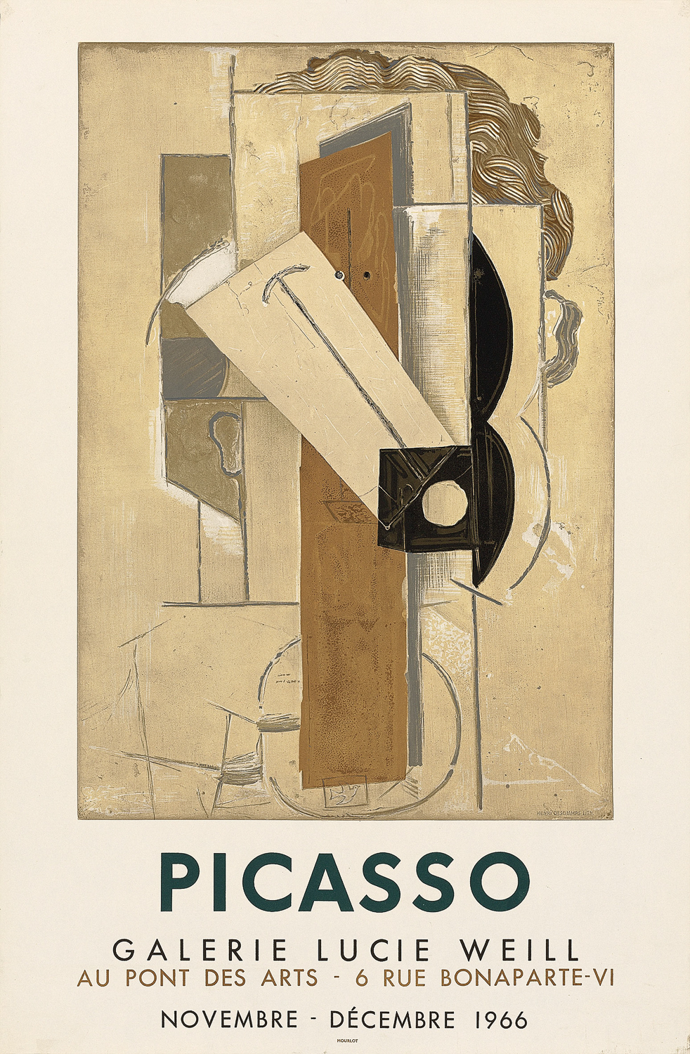 97 Picasso, an original exhibition poster by Picasso at Galerie Lucie Weill, au Pont des Arts, rue Bonaparte-VI, Paris, 1966