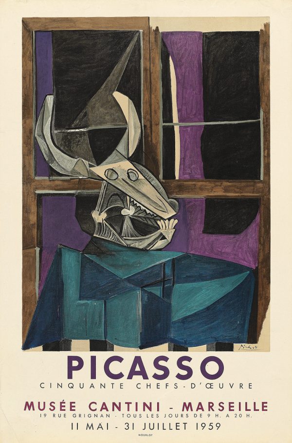 Picasso, Cinquante chefs d'Oeuvre, an original exhibition poster at Musee Cantini, Marseille, France 1959