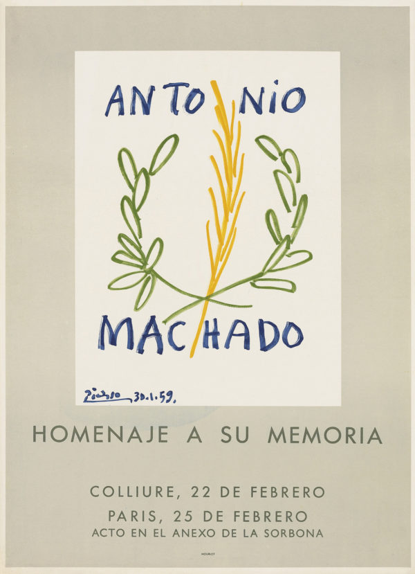 Pablo Picasso's original poster for Antonio Machado, Homage a su Memoria, Paris.