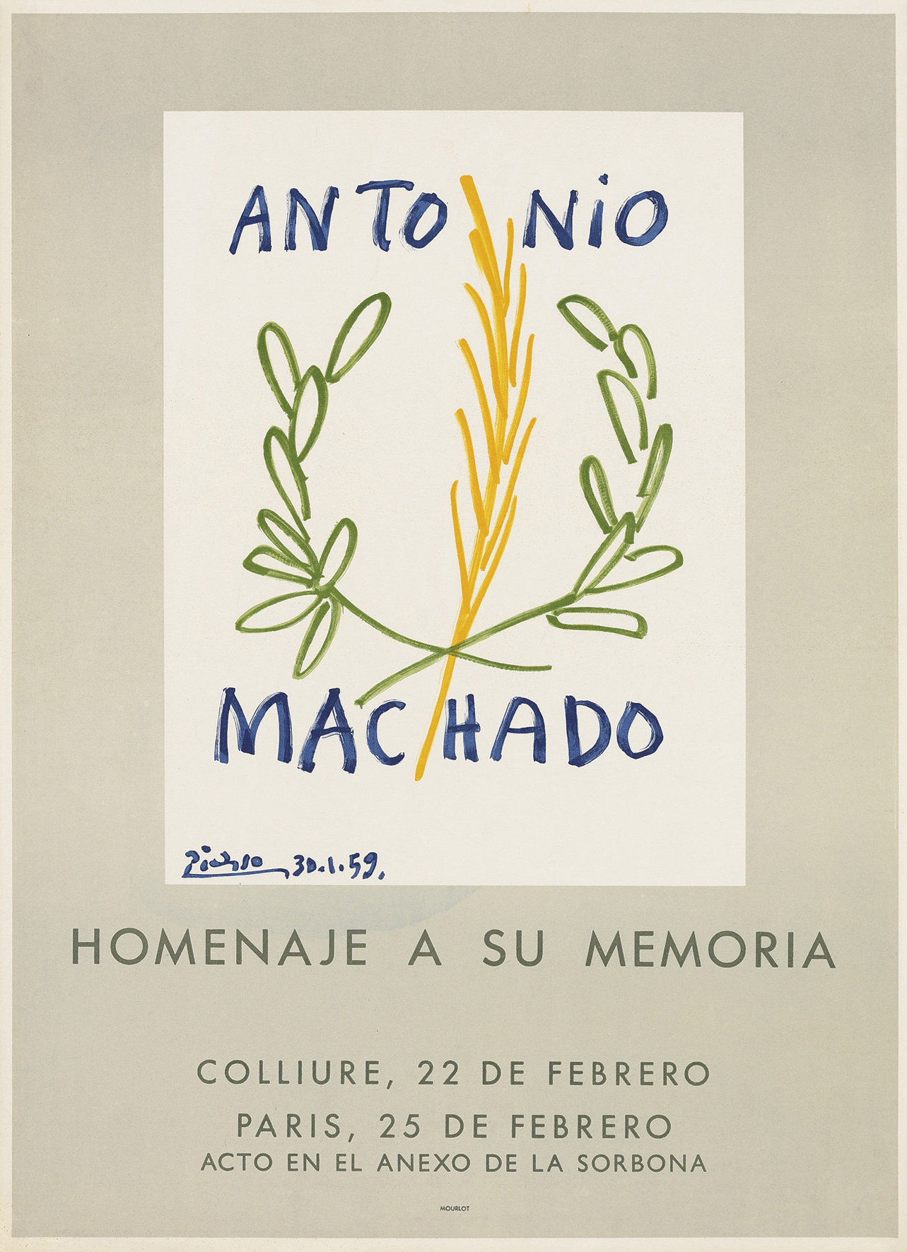 Antonio Machado Pablo Picasso's original poster for Antonio Machado, Homage a su Memoria, Paris.