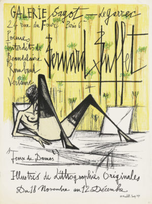An original vintage poster designed by Bernard Buffet and printed by Mourlot for an exhibition at Galerie Sagot.