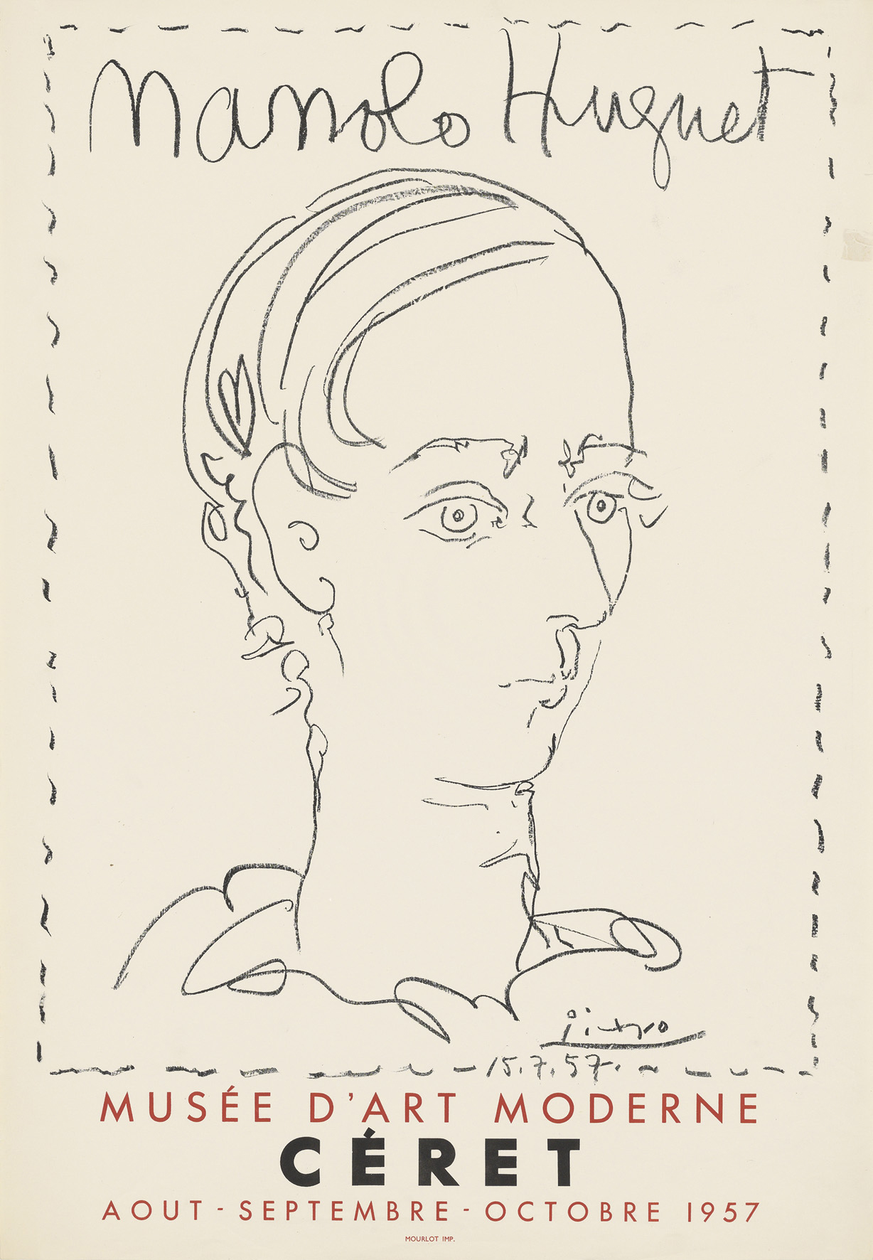 Ceret original Manolo Huguet poster by Pablo Picasso for a 1957 exhibition at the Musee d'Art Moderne, Ceret