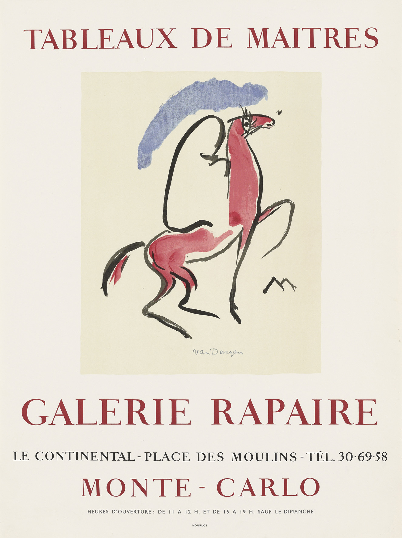 Galerie Rapaire original Van Dongen poster for an exhibition at Galerie Rapaire, Monte-Carlo, printed by Mourlot