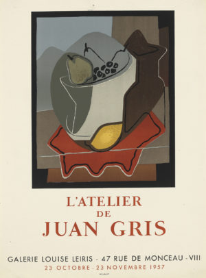 An original vintage poster printed by Mourlot for an exhibition of Juan Gris paintings at Galerie Louise Leiris.