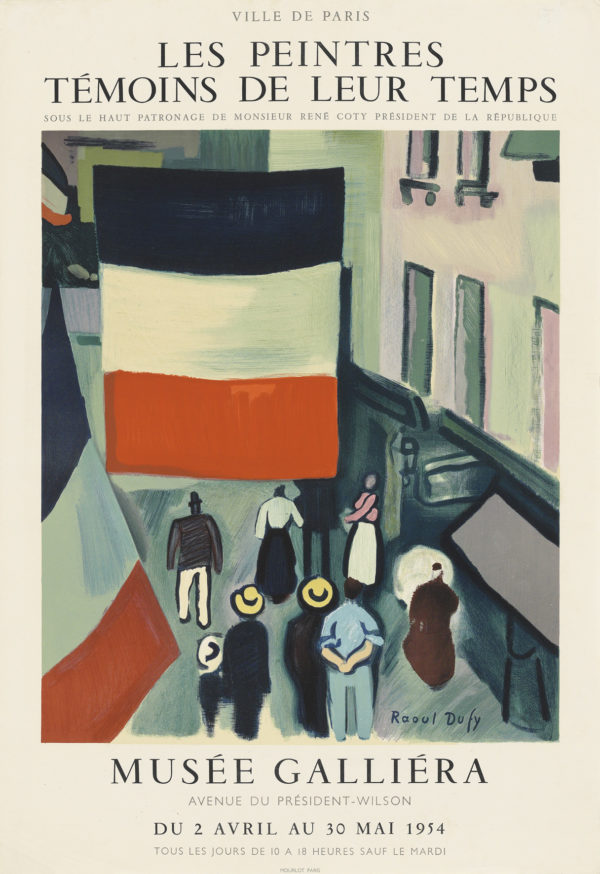 Original vintage poster for Les Peintres temoins de leur temps at Musee Galleria with central lithograph by painter Raoul Dufy
