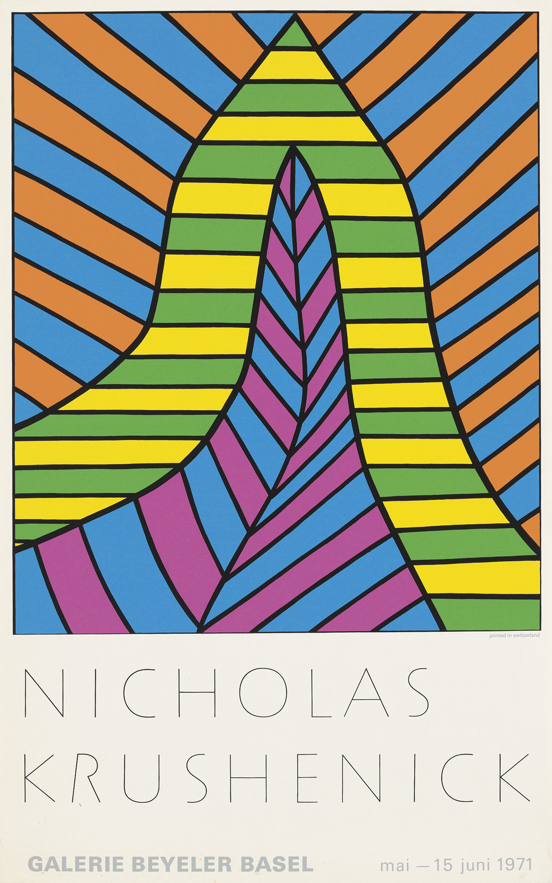 N.Krushenick 1971 original vintage poster for Nicholas Krushenick exhibition in 1971 ar Galerie Beyeler Basel