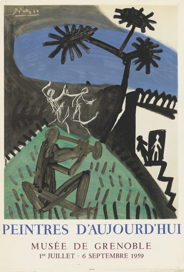 An original vintage poster printed by Mourlot for an exhibition at Musee de Grenoble featuring lithography by Pablo Picasso