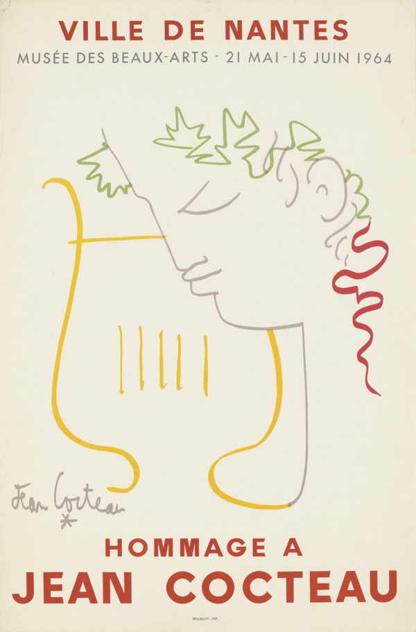 An original poster for an exhibition, 'Hommage a Jean Cocteau' at Ville de Nantes in 1964