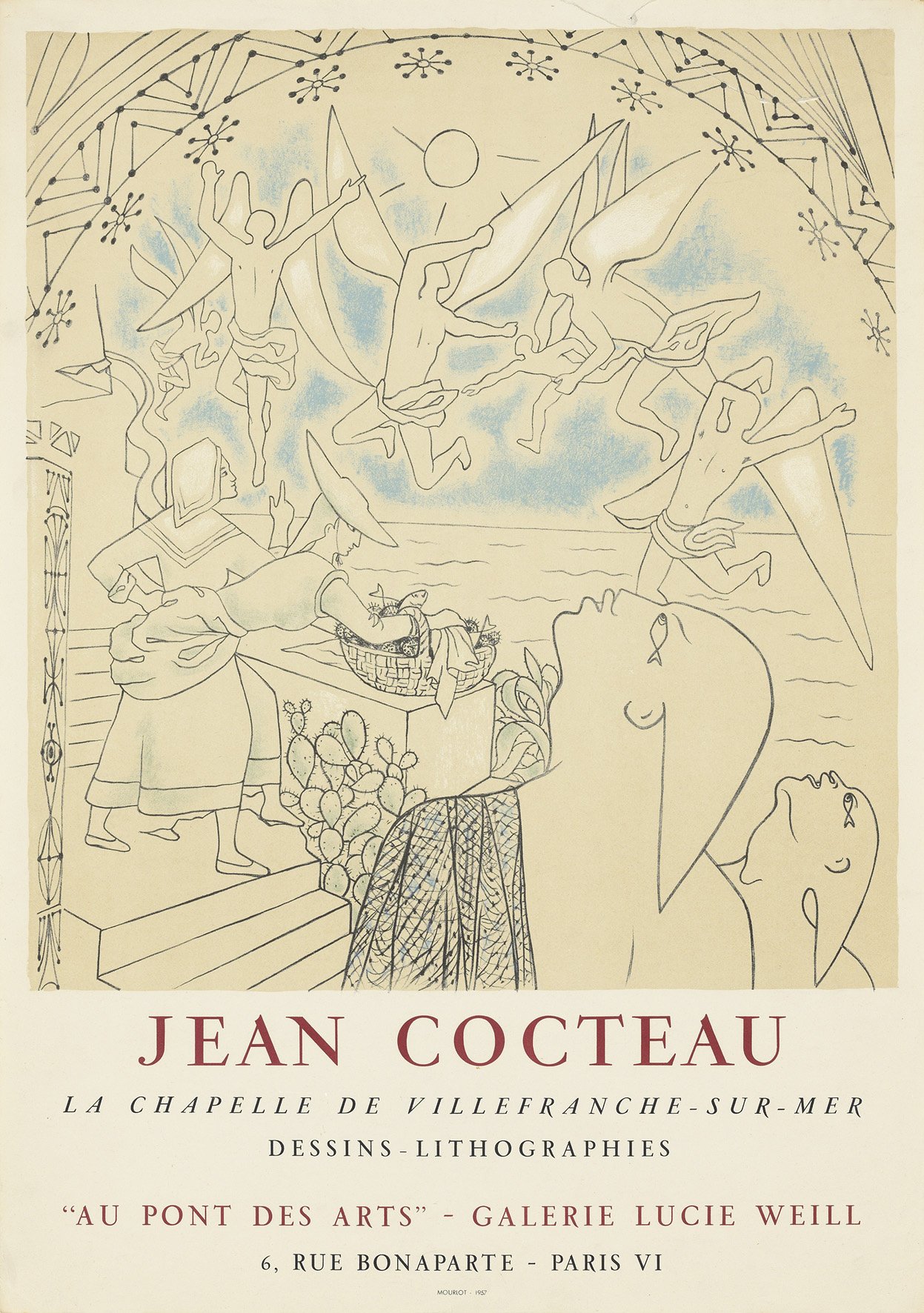J.Cocteau-La Chapelle Original vintage poster for Jean Cocteau's exhibition at La Chapelle de Villefranche-Sur-Mer