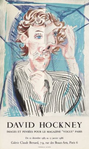 David Hockney's original exhibition poster for David Hockney: Images et Pensees pour le Magazine 'Vogue' Paris, 1986