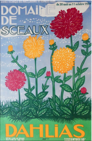 Dahlias original floral vintage poster at Domaine de Sceaux