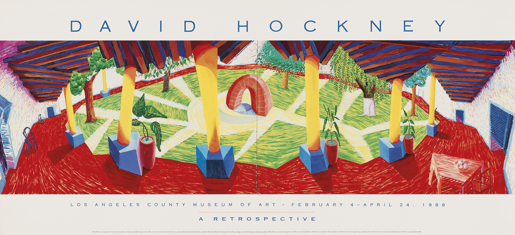 LACMA: A Walk Around the Hotel Courtyard, Acatlan, poster by David Hockney